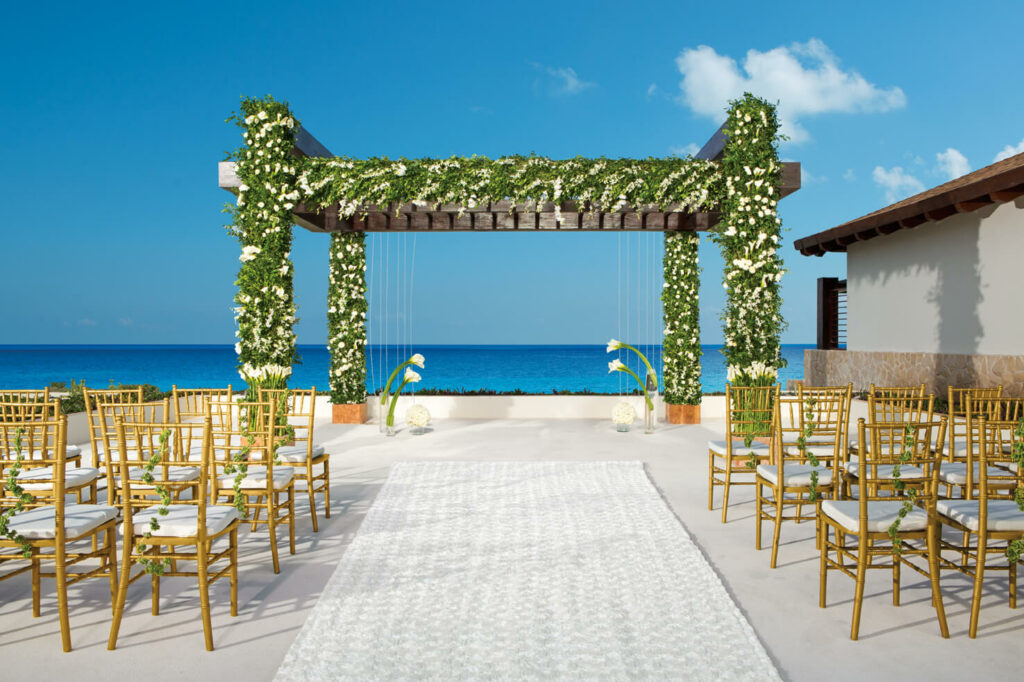 ocean view wedding gazebo at the Secrets Playa Mujeres adults only resort which is one of the top 10 hotels for weddings in Playa Mujeres