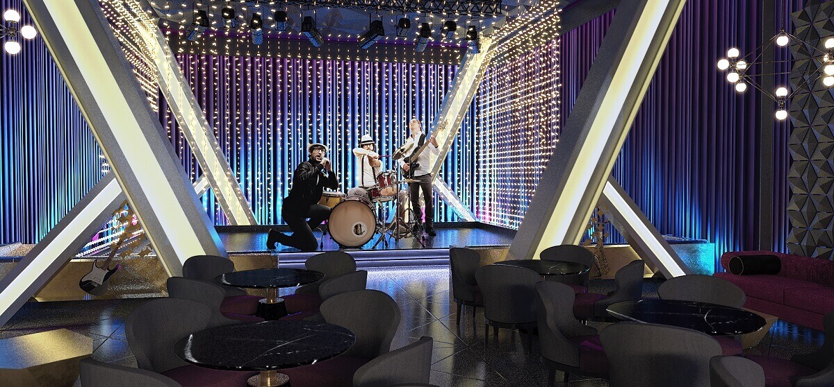 rendering of the live music at the nighclub render of the room at the Planet Hollywood Cancun