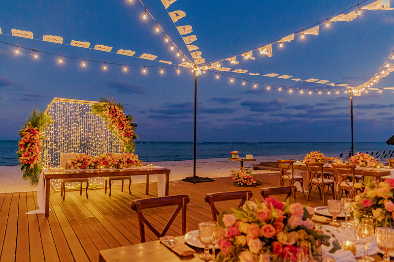 dreams natura beach wedding set up at the ocean front deck