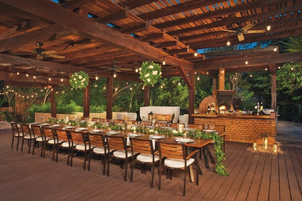dreams rivier acancun wedding reception at Chef’s Garden set up