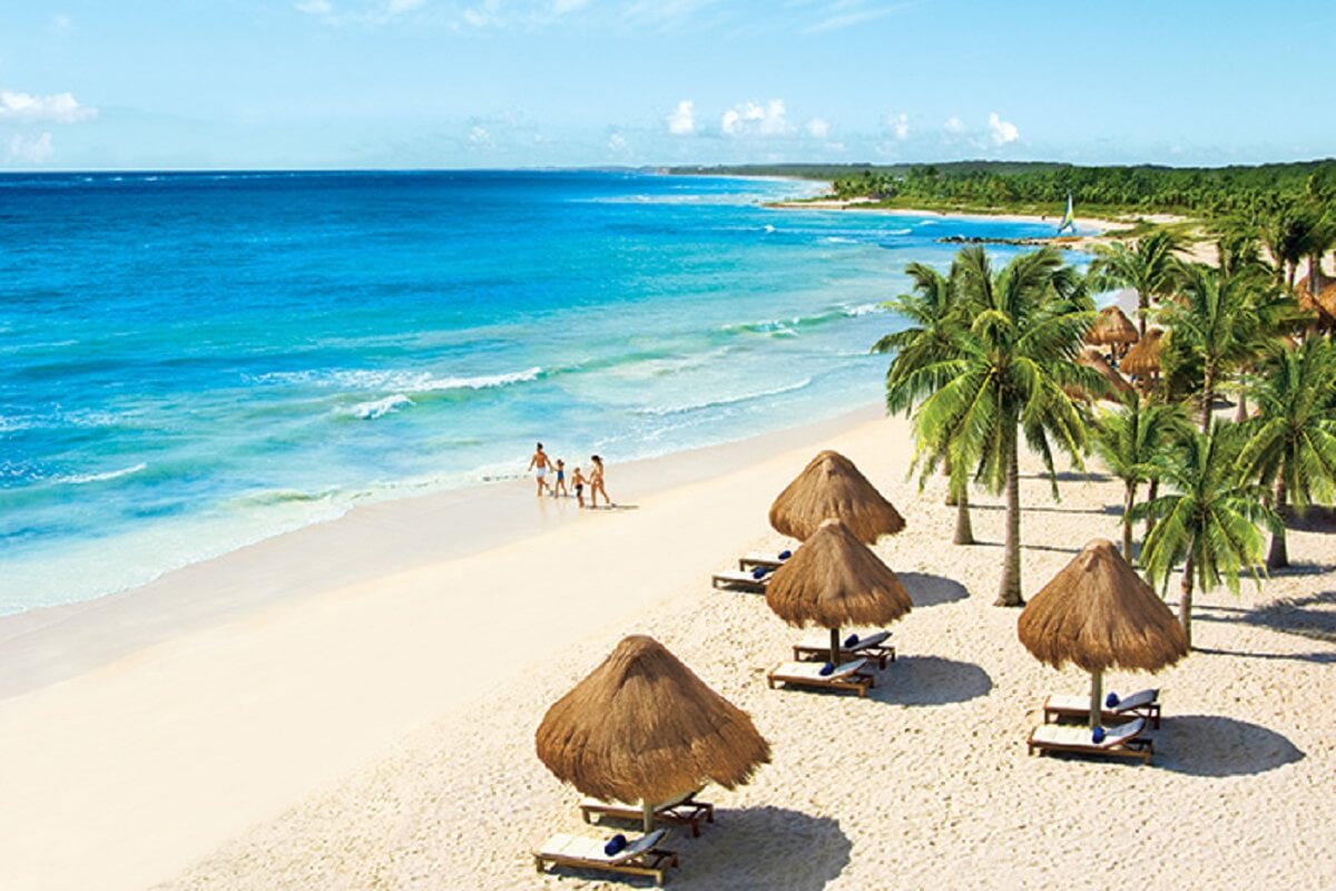 aerial view of the beach at dreams tulum