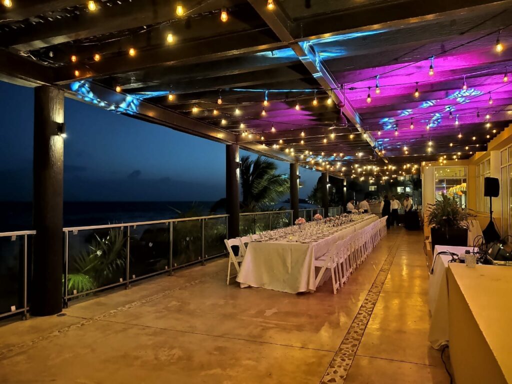 outdoor Carnival terrace with ocean views for a Dreams Jade weddings reception