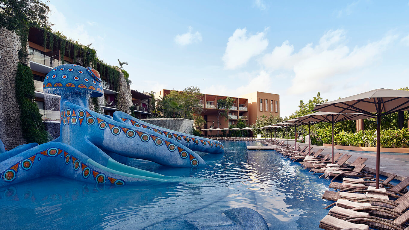octopus waterslide for kids in the viento section of the hotel xcaret