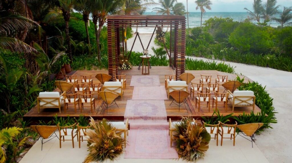 wedding gazebo with ocean view at an all-inclusive beach resort in mexico
