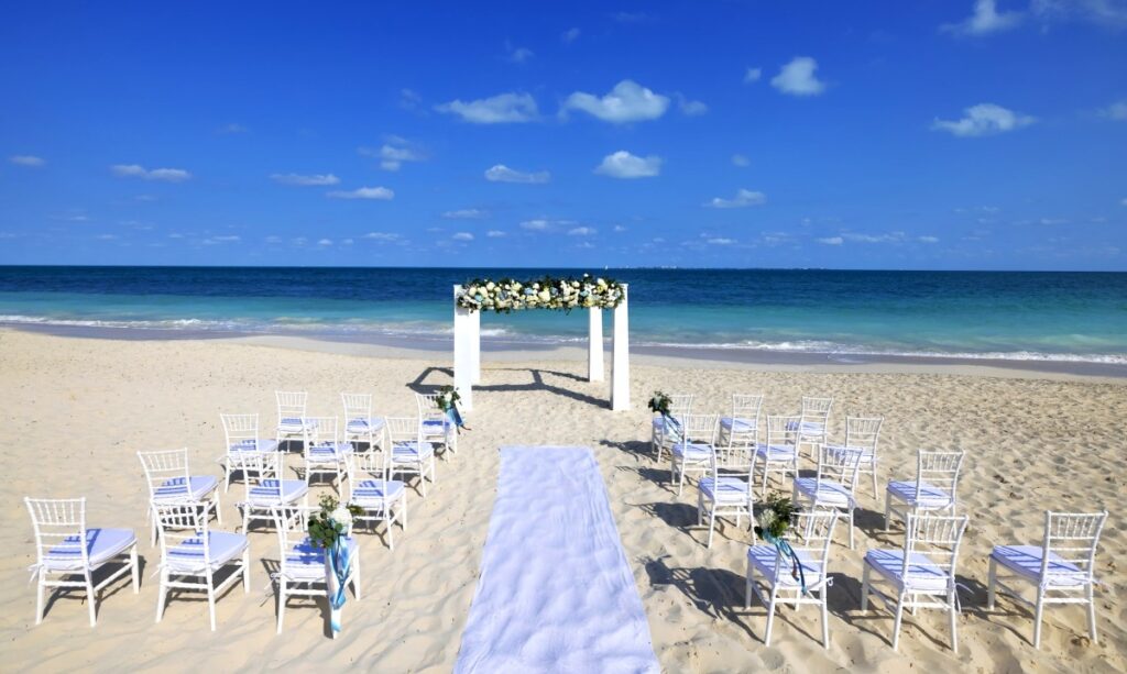 beach wedding ceremony set up at a beach wedding resort in cancun