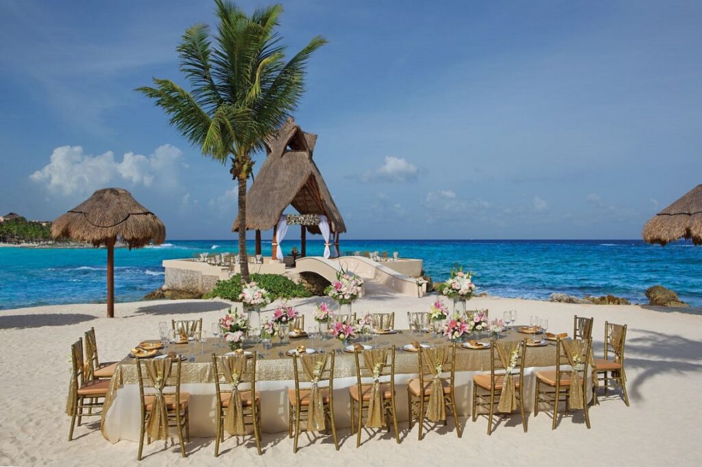 Wedding setup in front of a gazebo by the beach