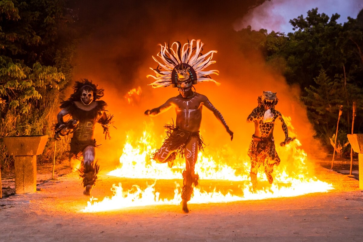Mayan dancers with fire
