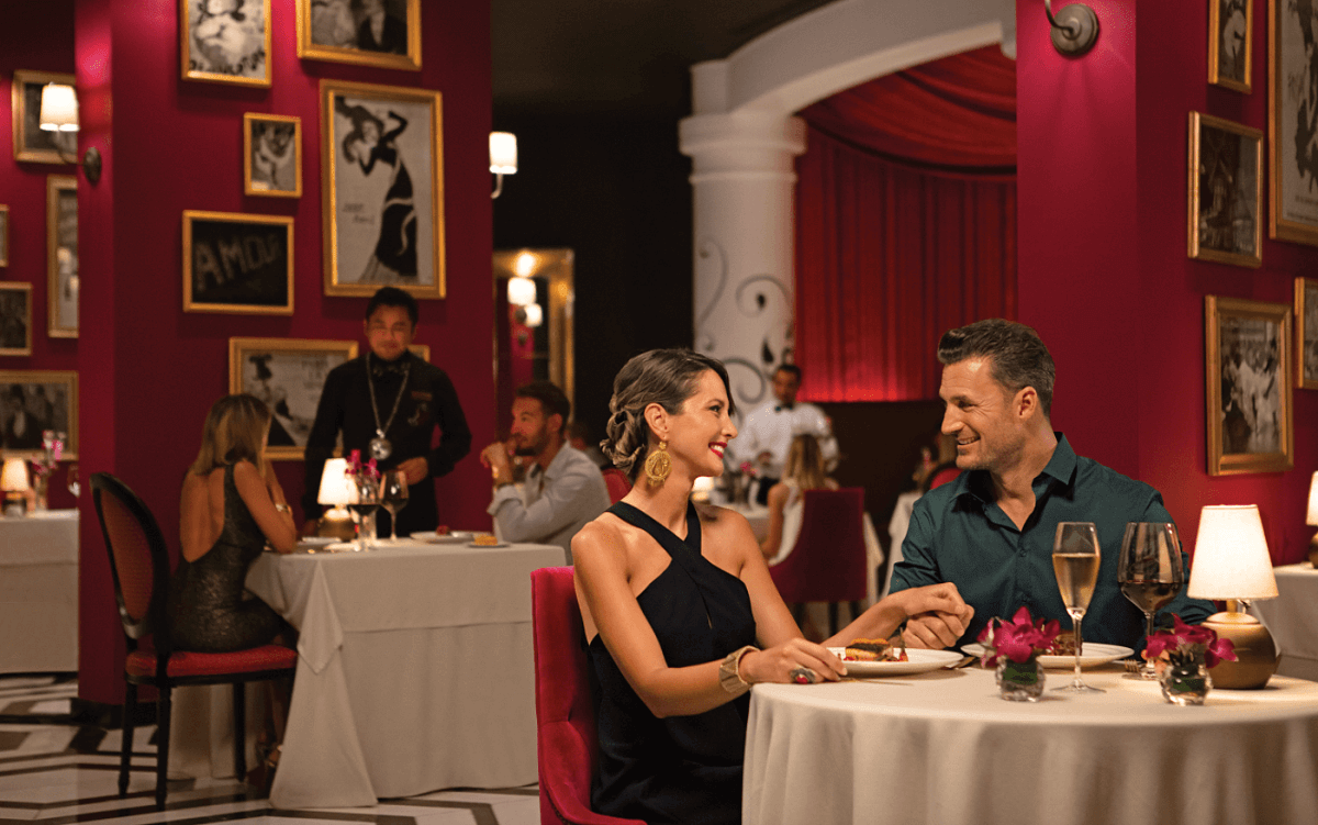 Couple having dinner at an elegant restaurant