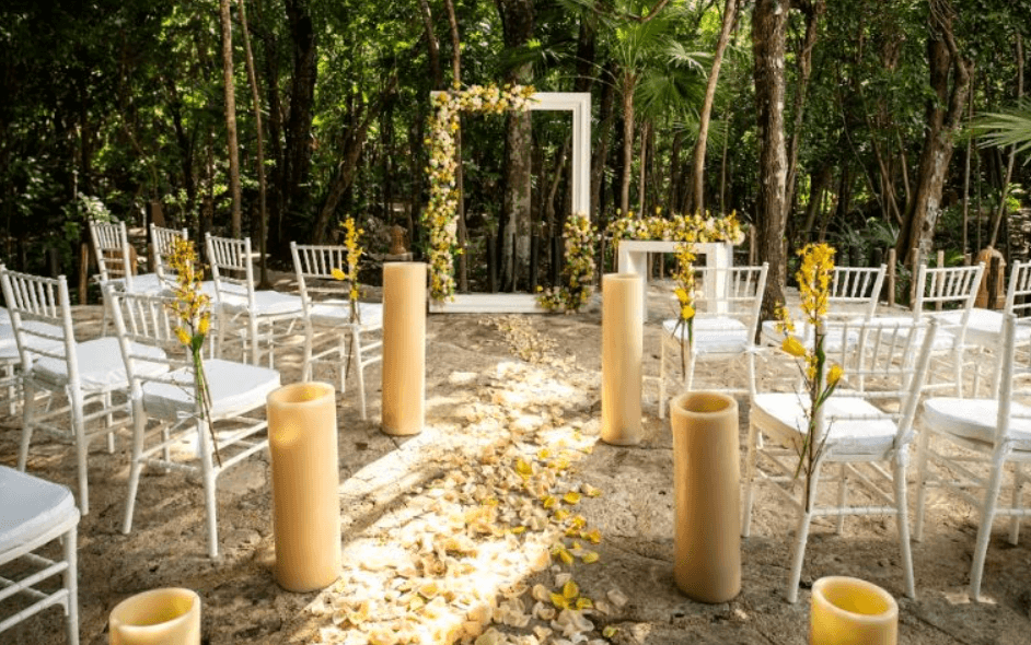 Wedding setup in the garden at Iberostar Tucan Weddings