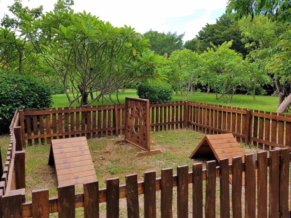 Dog park with wooden fence