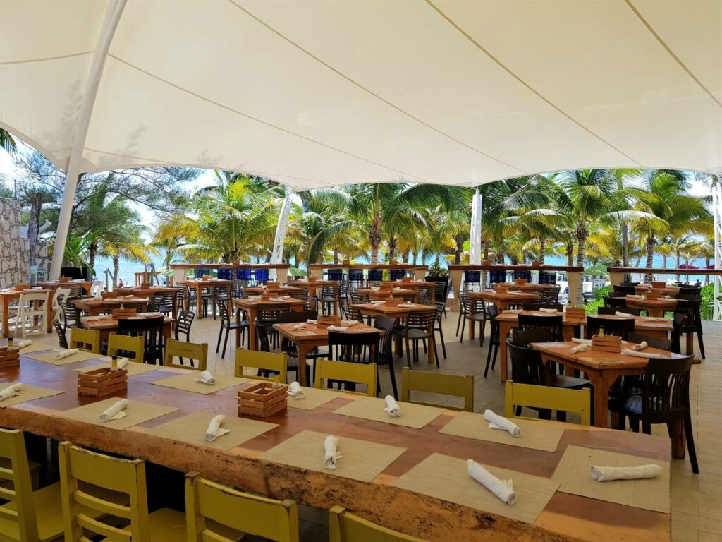Outdoor covered, restaurant in front of the ocean