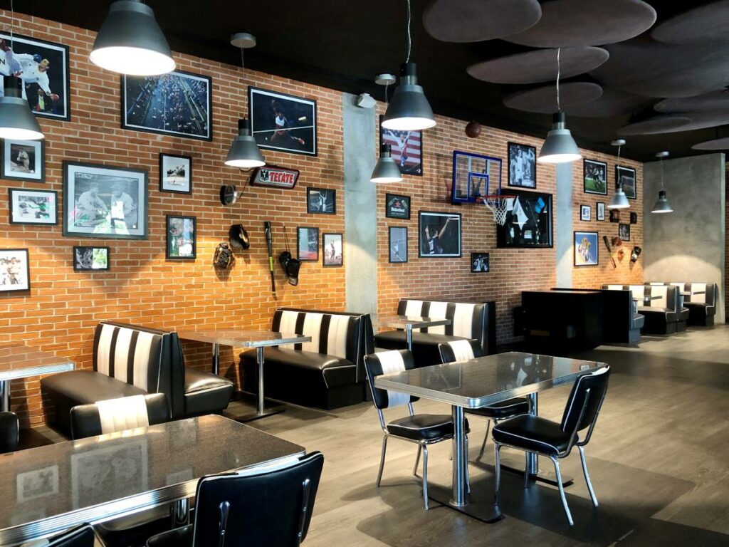 Hotel Sports bar with leather booths and sport memorabilia