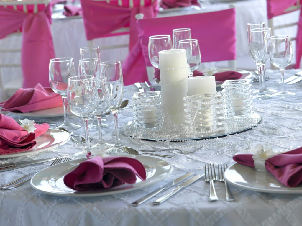 Wedding set up in white and pink