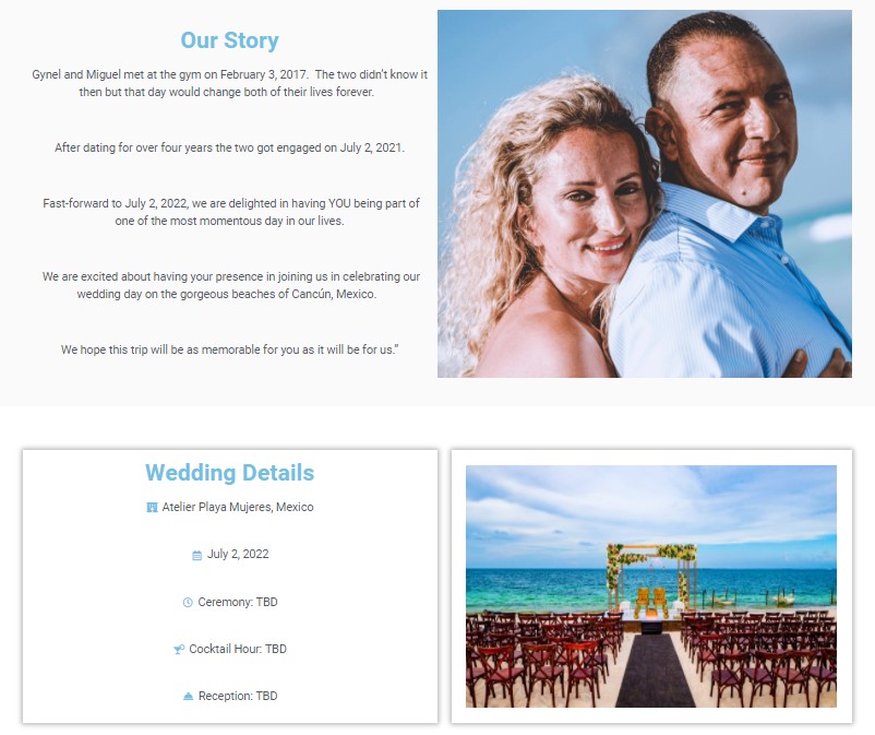 Example of wedding couples website
