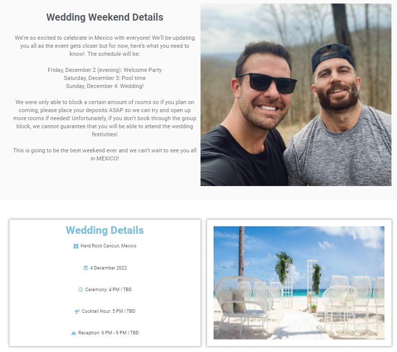 Example of a wedding website for couples at Hola Weddings