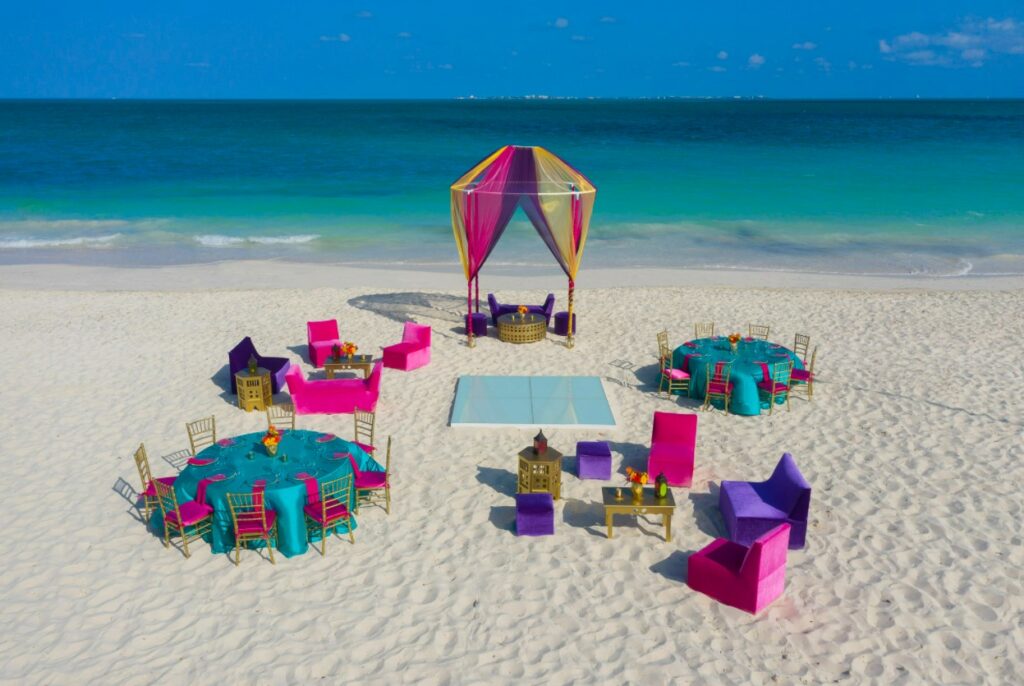 South asian wedding in cancun with colorful decoration