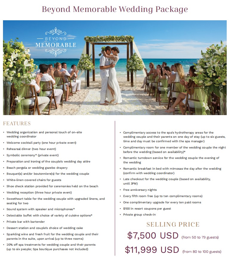 destination wedding package inclusions