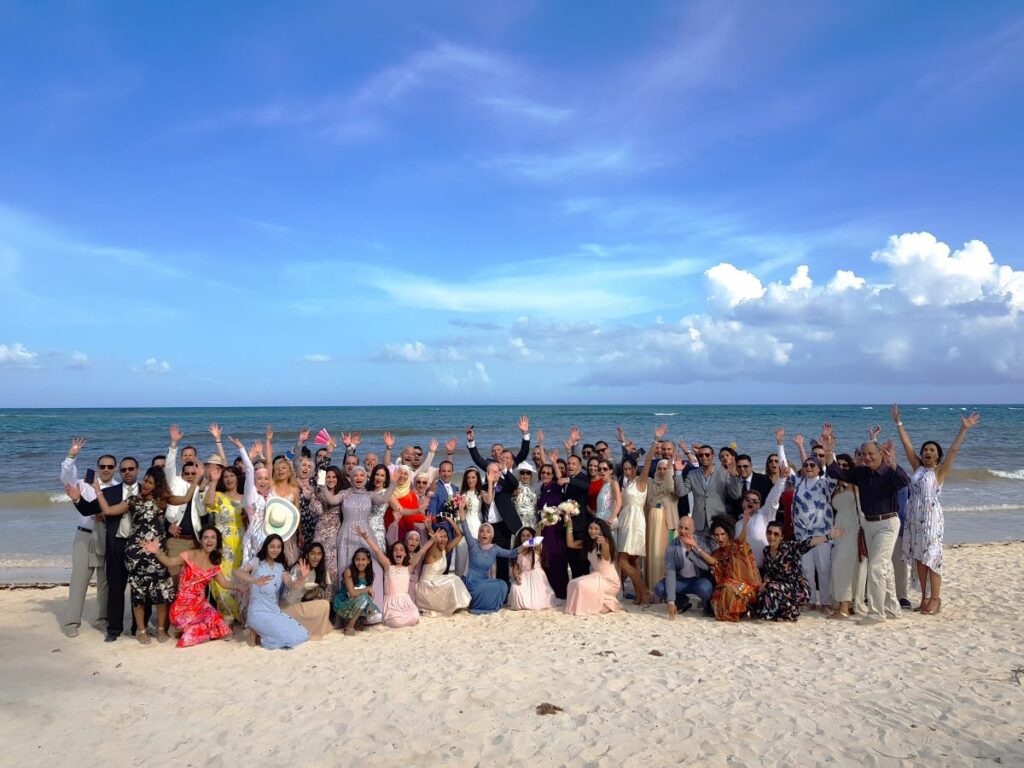 Beach destination wedding family pic