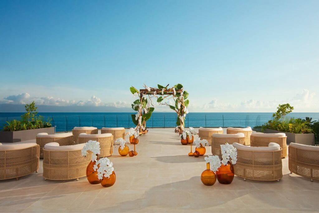 Wedding ceremony setup overlooking the ocean