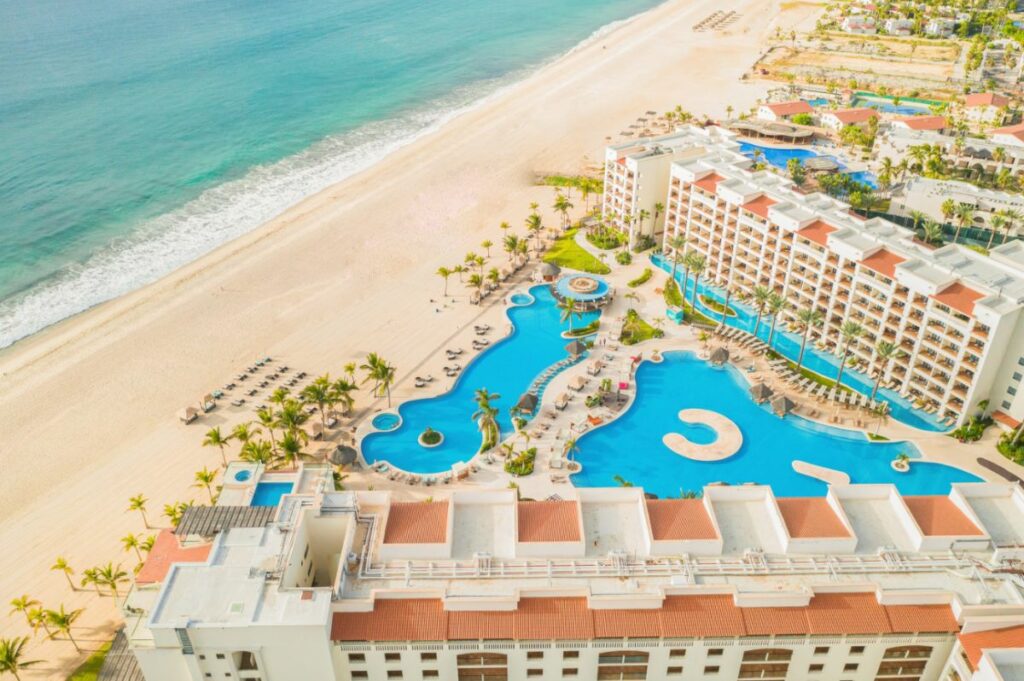 aerial view of a beach resort ideal for a destiantion wedding in cabo