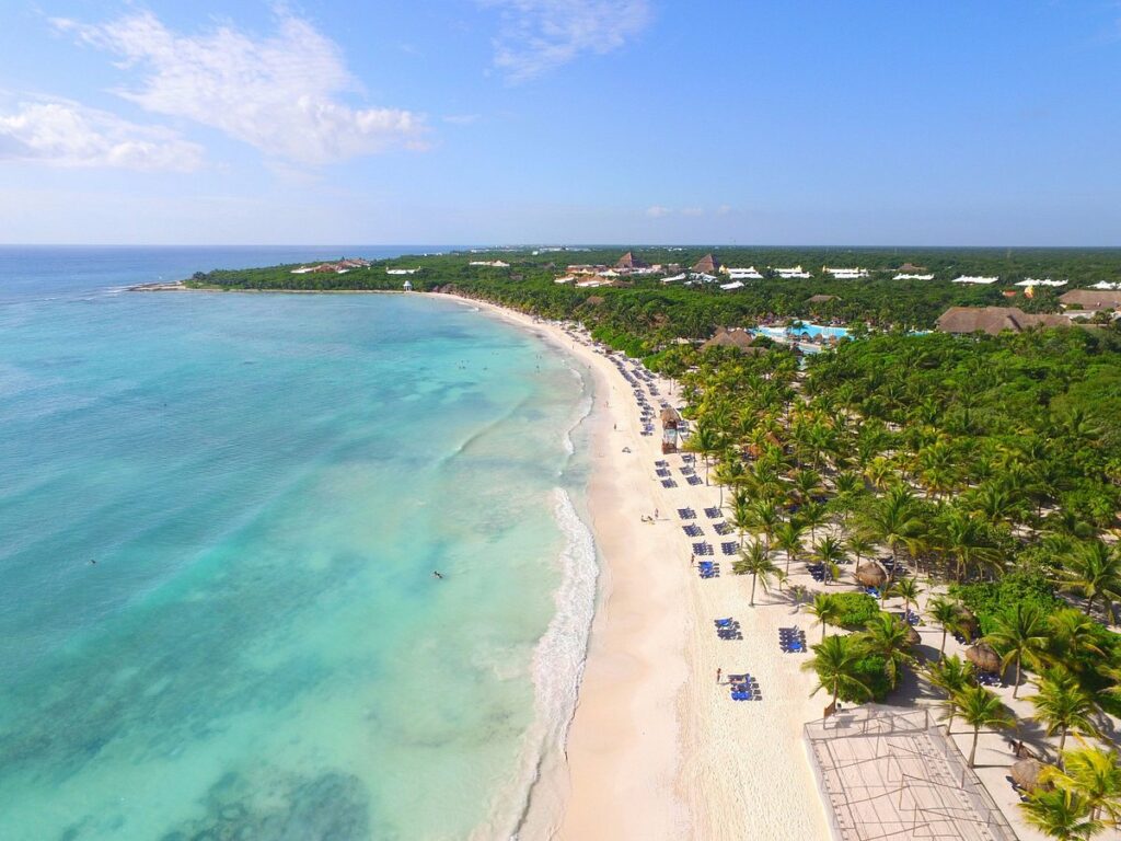 earial beach view of a resort in the riviera maya
