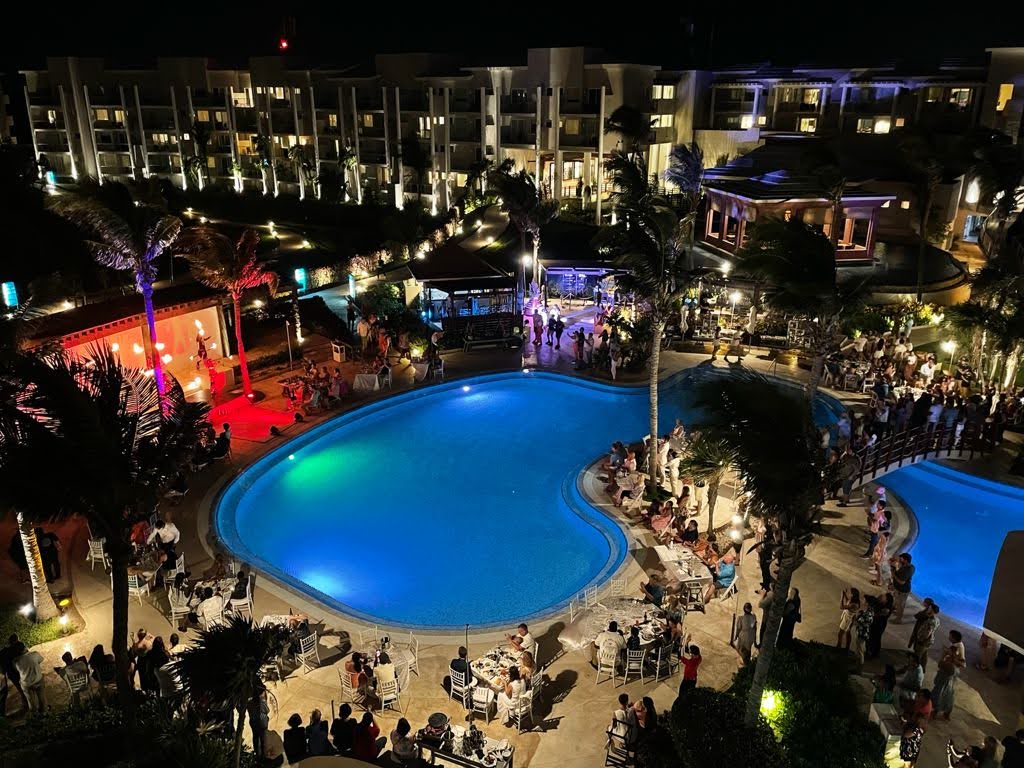 a wedding reception at the pool terrace