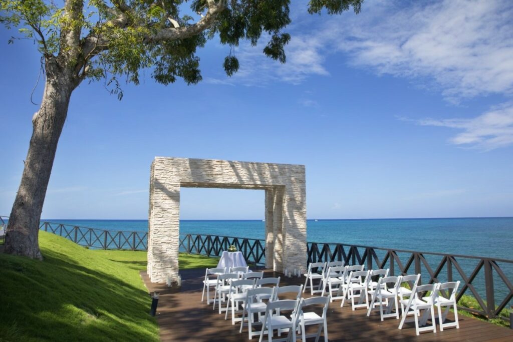 ocean front deck with a wedding gazebo in a resort in negril, jamaica