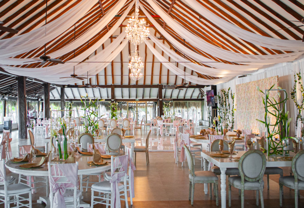 wedding venue inside a restaurant of a beach hotel in the riviera maya
