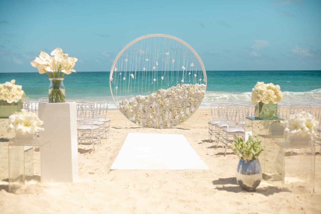 the hard rock cancun beach wedding set up is included in every destination wedding packages
