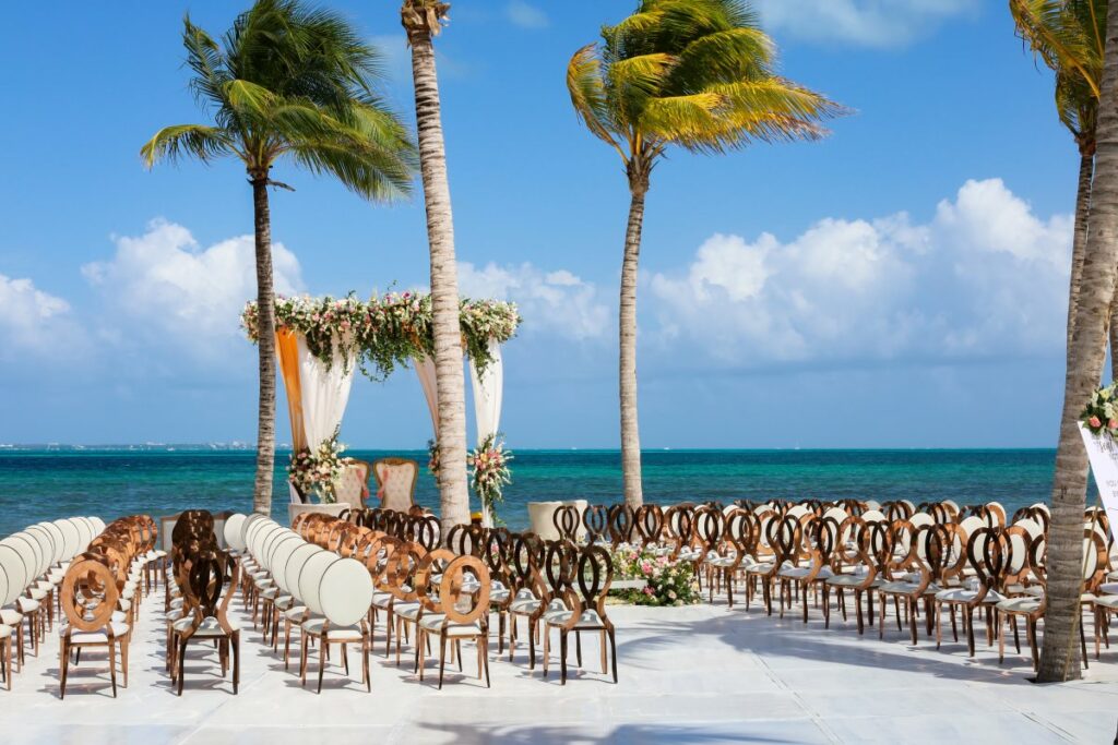 gara blanca wedding set up with wooden chairs