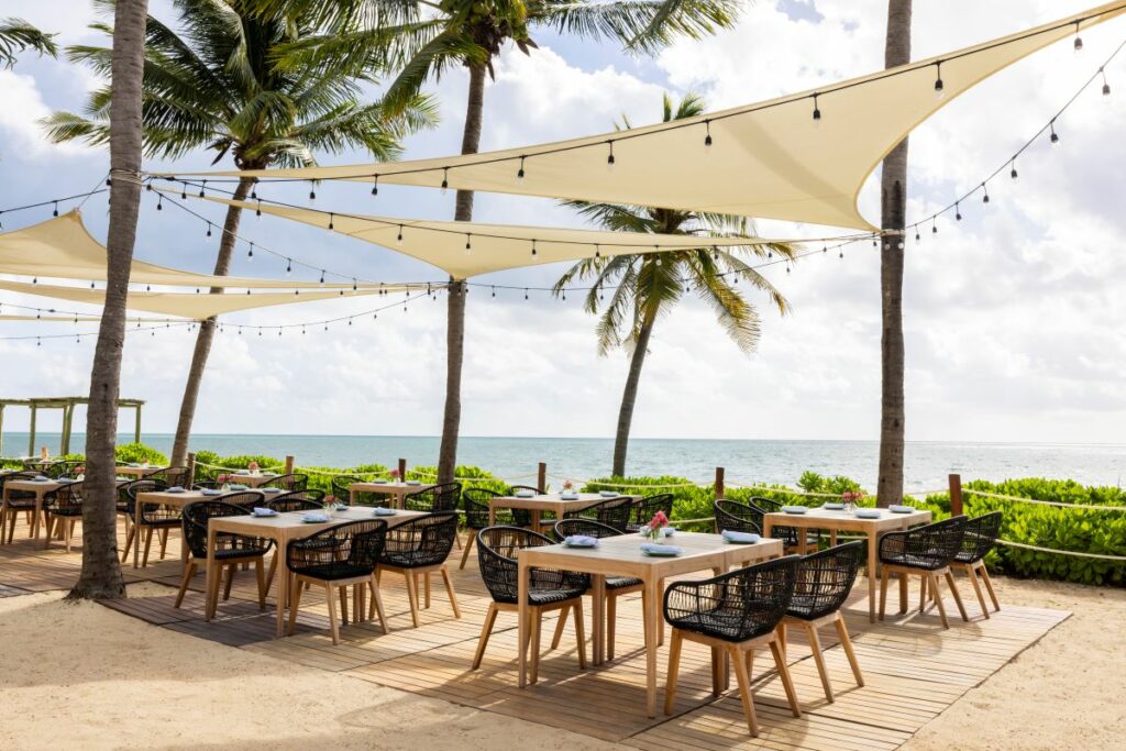Beach front open terrace with bistro lights