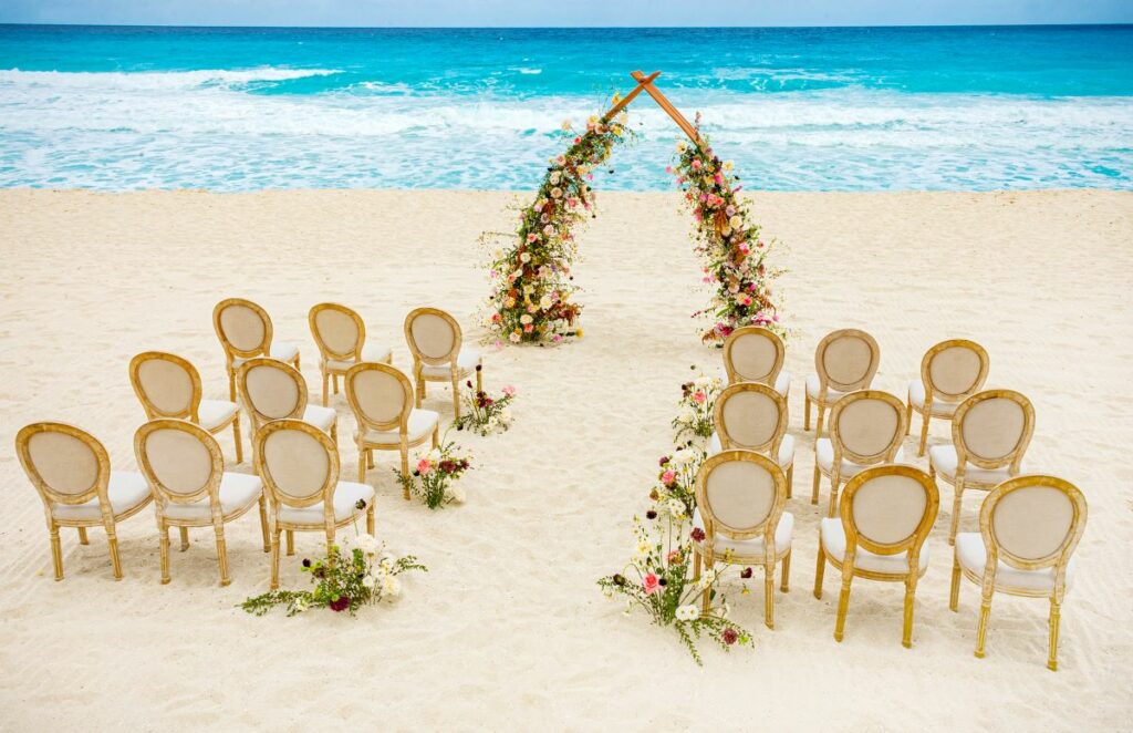 beach wedding ceremony at atelier playa mujeres