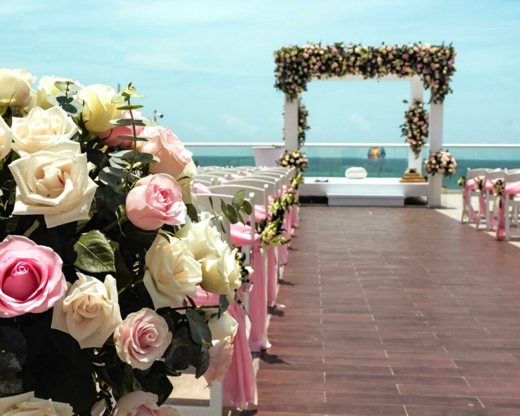 Sky terrace with a wedding ceremony set up