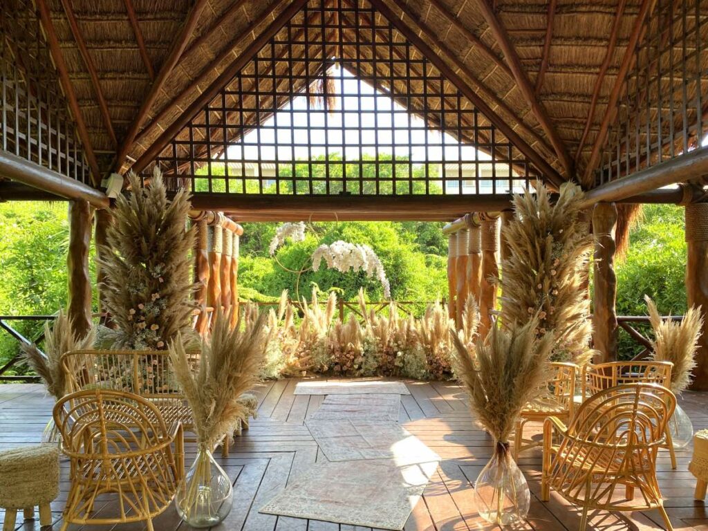 Wedding palapa in the middle of a tropical garden at paradisus playa del carmen