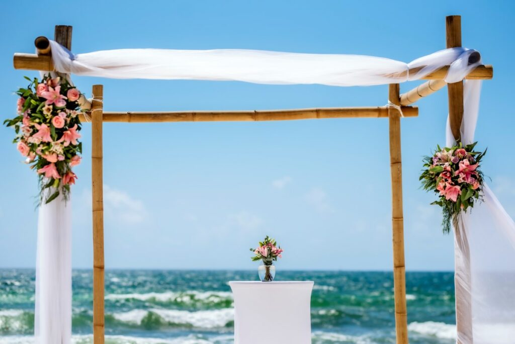 A beautiful beach wedding ceremony at an all-inclusive resort in mexico