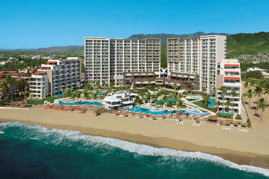 aerial view of a beach wedding resort in puerto vallarta