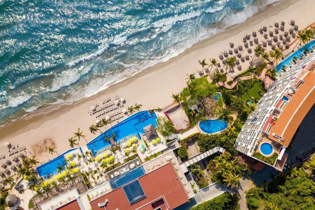 aerial view of a beach wedding resort in puerto vallarta