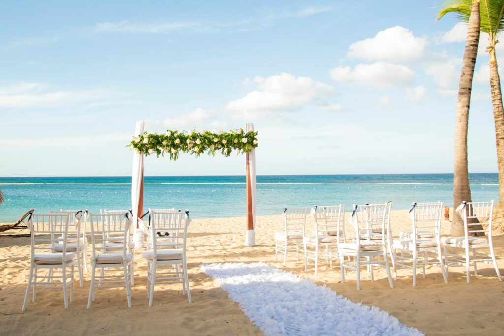 A beautiful beach wedding ceremony at an all inclusive resort in punta cana