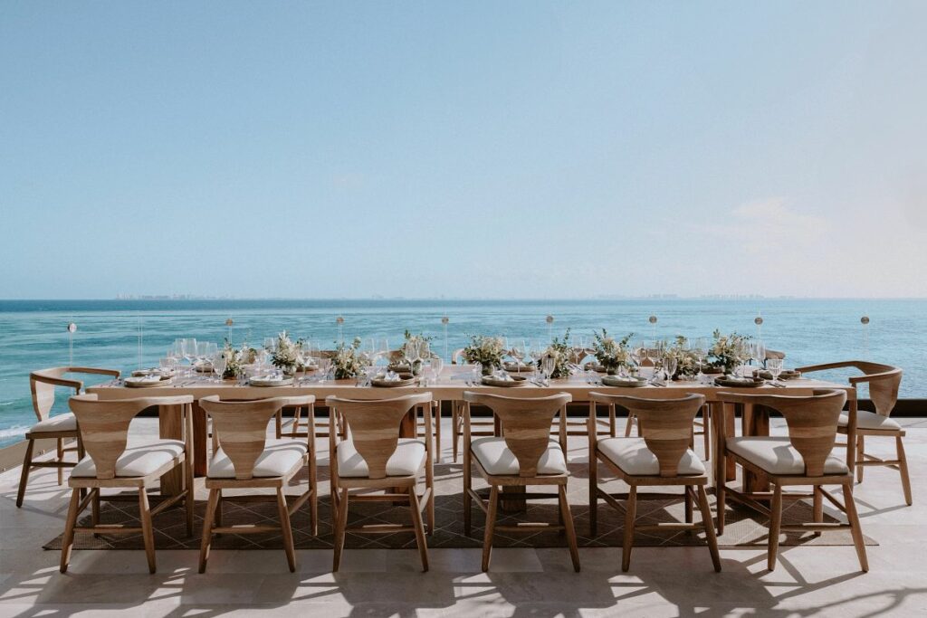 elegant oceanfront wedding reception at a luxury all-inclusive wedding resort in the mexican caribbean